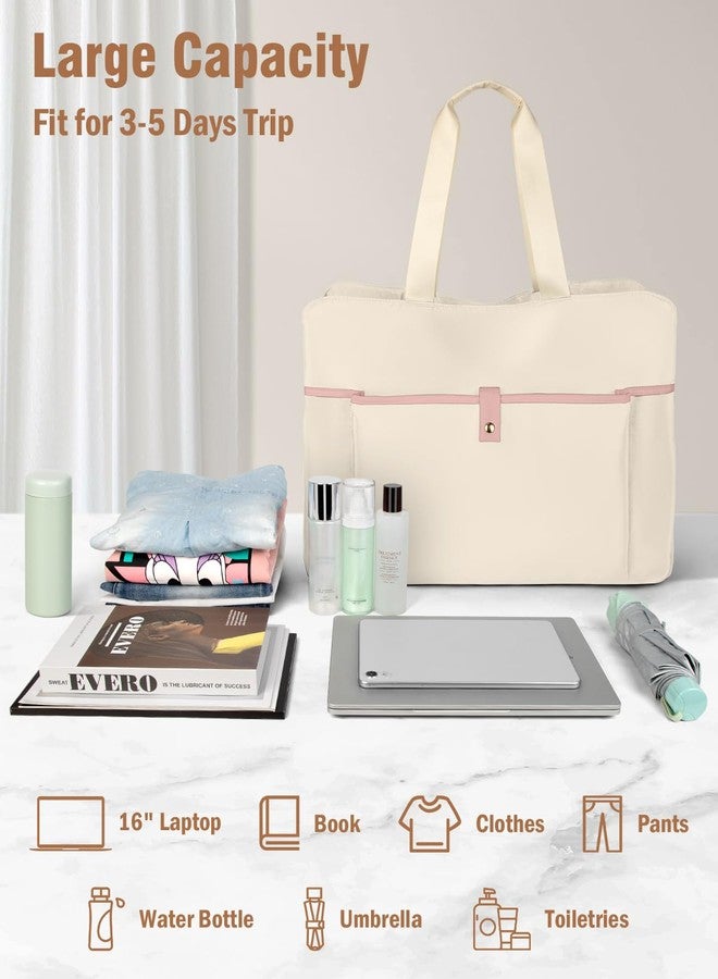 Wedama Weekender Bag for Women, Large Travel Duffel Bag, Portable Travle Carry on Overnight Bag Travel Essentials with Multi Compartments, Sport Gym Bag Hospital Bag with Wet Pocket, Beige - Image 3