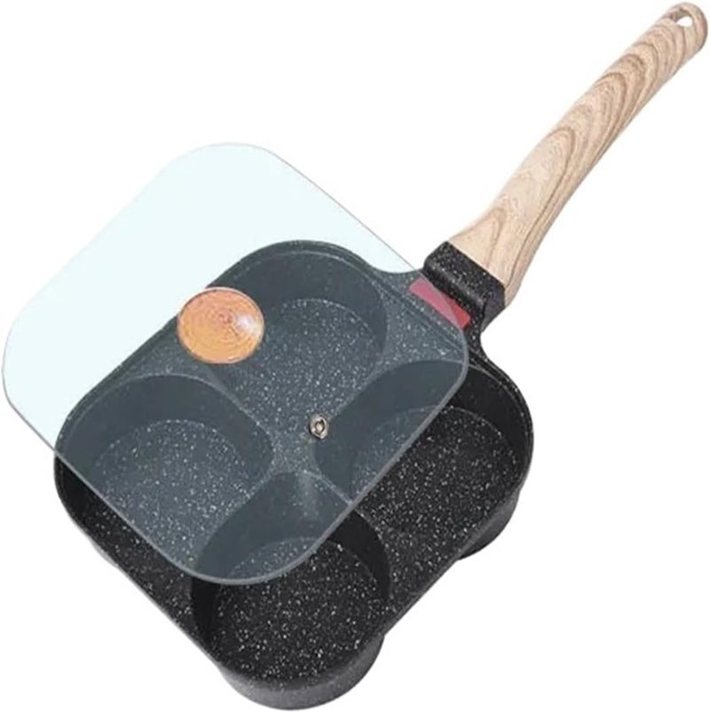 Fried Egg Pan Nonstick Omelette With Lid 3-In-1 Divided Breakfast Steak Grill Skillet Pancake Cooker(Deep 4 Cup Black) - Image 1