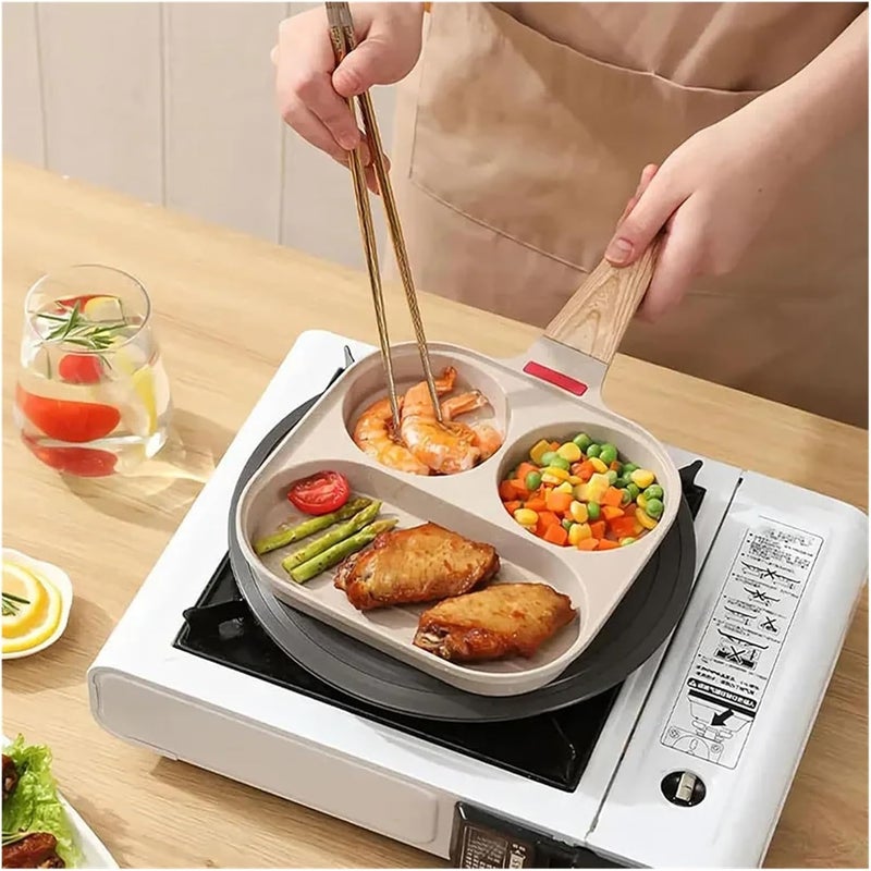 Fried Egg Pan Nonstick Omelette With Lid 3-In-1 Divided Breakfast Steak Grill Skillet Pancake Cooker(Deep 4 Cup Black) - Image 3