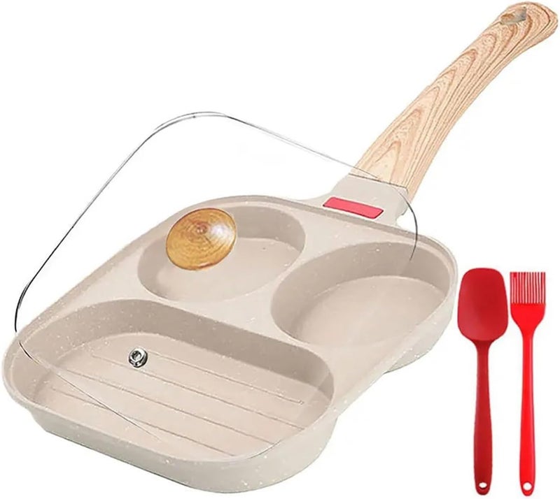 Fried Egg Pan Nonstick Omelette With Lid 3-In-1 Divided Breakfast Steak Grill Skillet Pancake Cooker(Deep 4 Cup Black) - Image 2