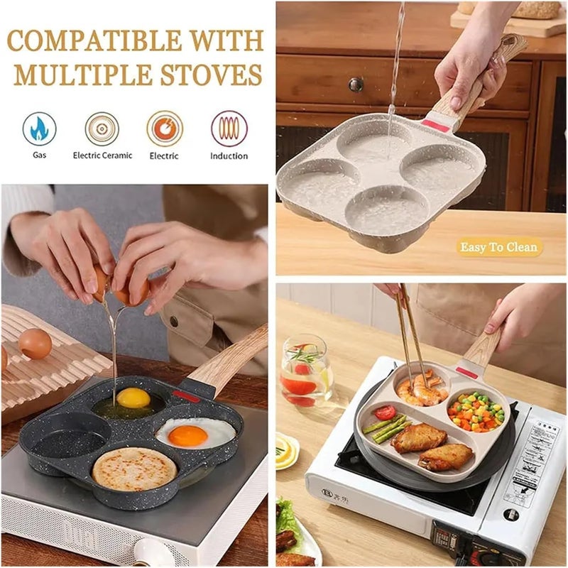 Fried Egg Pan Nonstick Omelette With Lid 3-In-1 Divided Breakfast Steak Grill Skillet Pancake Cooker(Deep 4 Cup Black) - Image 5