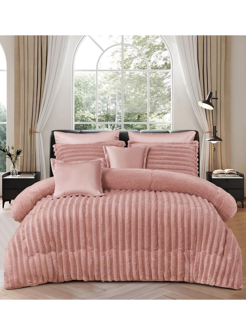 مون طقم لحاف شتوي نضام وجهين وجه مخمل ووجه فرو ناعم نضام 6 قطع حشوه وسط ونوعيه ممتازة وعملي 220 في 240 - Image 1