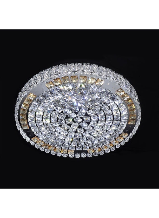 DANUBE HOME Danube Home Mehek Crystal Flushmount For Bedroom| Ceiling Light With Inbuilt LED| Indoor Lighting Fixture| LED Ceiling Lamp | L58xW10.8xH58cm|Round Stainless steel Frame, Clear (1 Year Warranty) 