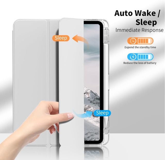 Boxome Tablet Case Cover for Apple iPad Air 10.5 inch (3rd Gen) [Auto Sleep/Wake Cover] [Pencil Holder] [Trifold Stand] [Frosted Back] - White - Image 2