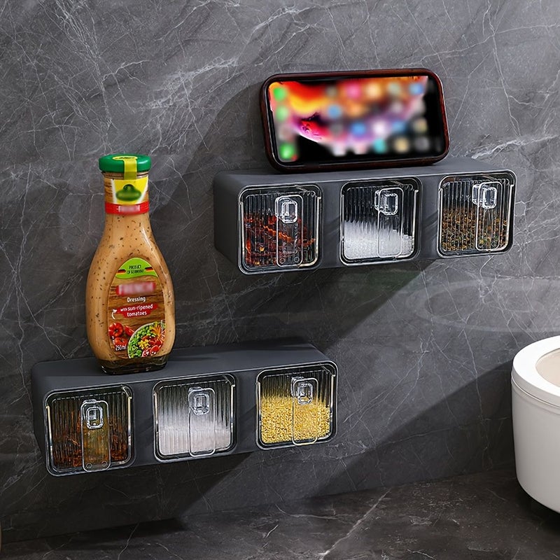 Beige Two Grid Multifunctional Wall Mounted Drawer Type Seasoning Storage Container For MSG Salt Sugar And Chili - Image 4