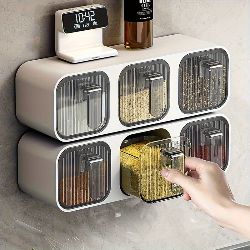 Beige Two Grid Multifunctional Wall Mounted Drawer Type Seasoning Storage Container For MSG Salt Sugar And Chili - Image 1