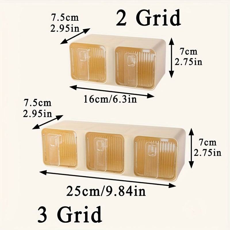 Beige Two Grid Multifunctional Wall Mounted Drawer Type Seasoning Storage Container For MSG Salt Sugar And Chili - Image 2