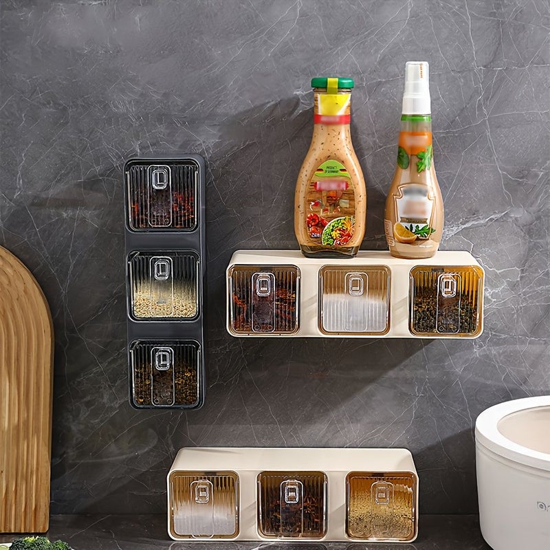 Beige Two Grid Multifunctional Wall Mounted Drawer Type Seasoning Storage Container For MSG Salt Sugar And Chili - Image 3