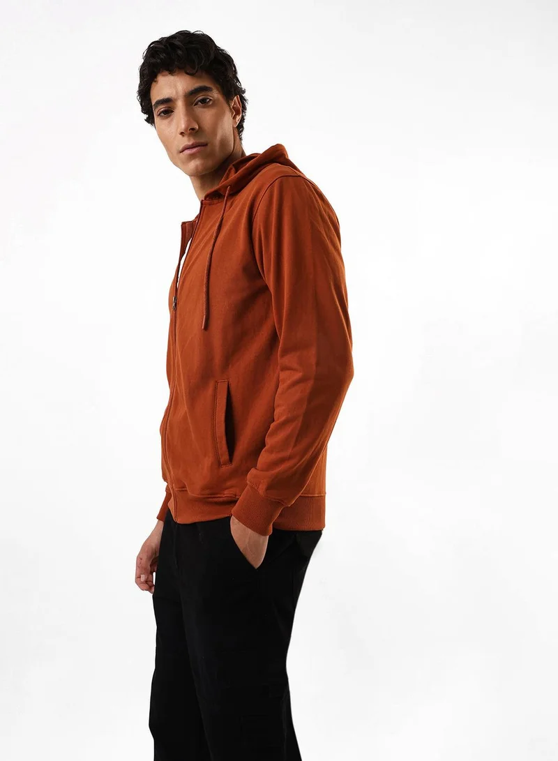 Dennis Lingo Men's Brown Cotton Blend Front Open Regular Fit Sweatshirt