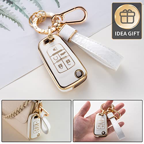 CACARLIKE for Chevy Key Fob Cover with Chevy Keychain, Car Key Fob Case Compatible with Chevrolet Equinox Camaro Cruze Malibu Sonic Smart Key Protector Holder - Image 4