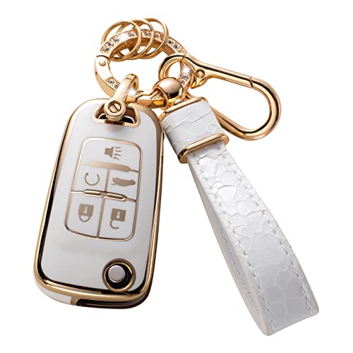 CACARLIKE for Chevy Key Fob Cover with Chevy Keychain, Car Key Fob Case Compatible with Chevrolet Equinox Camaro Cruze Malibu Sonic Smart Key Protector Holder - Image 1