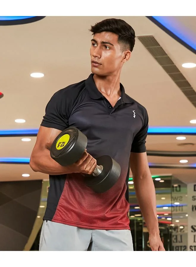 كامبوس سوترا تي شيرت بولو أكتيفوير للرجال باللون الأسود الداكن والأحمر القرمزي المتدرج