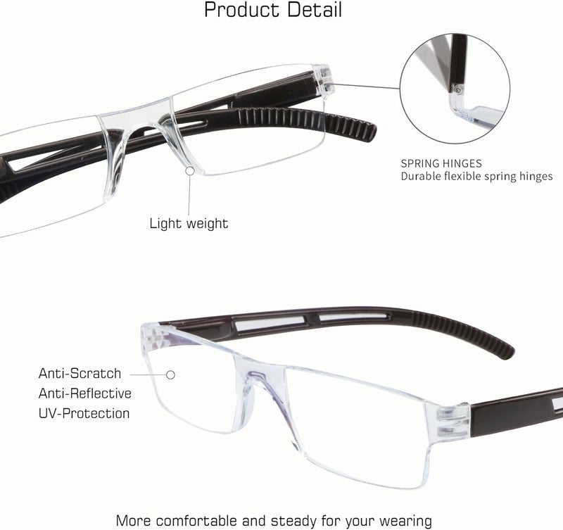 VisionGlobal 5/8 Pairs Reading Glasses, Computer Reading Glasses for Women and Men, Fashion Square Eyewear Frame - Image 2