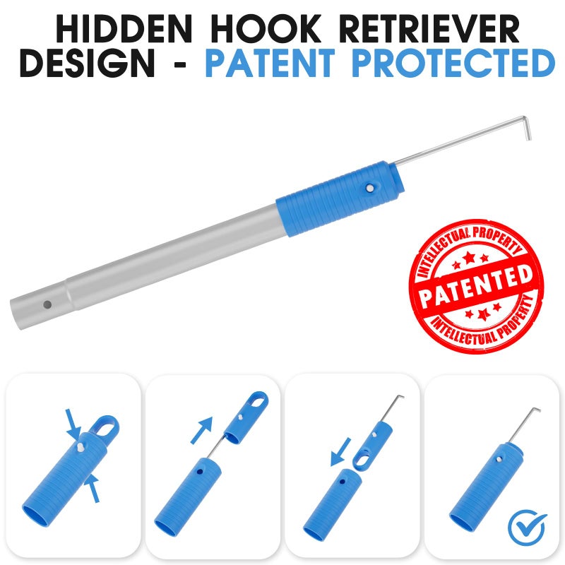 TidyMister Upgraded Pool Pole 9 Ft Long with Hidden Hook Retriever Aluminum Extended Poles for Skimmer Net Brush and Vacuum Head, Standard Size 1-1/4â€™â€™ Dia. - Image 3
