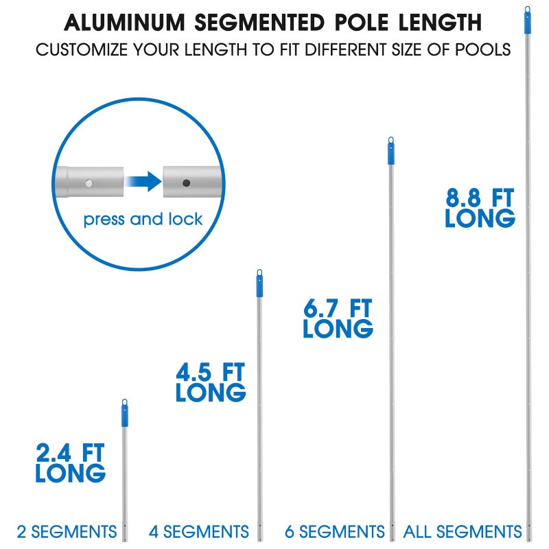 TidyMister Upgraded Pool Pole 9 Ft Long with Hidden Hook Retriever Aluminum Extended Poles for Skimmer Net Brush and Vacuum Head, Standard Size 1-1/4â€™â€™ Dia. - Image 5