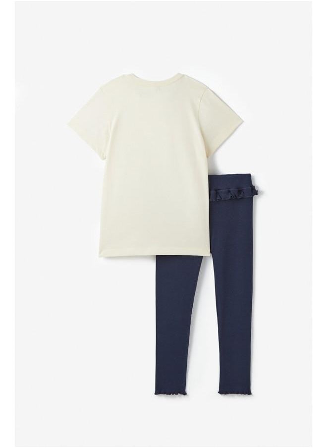 جون طقم تيشيرت ضيق بطبعة فتاة يونيو - لون بيج نيلي - Image 3