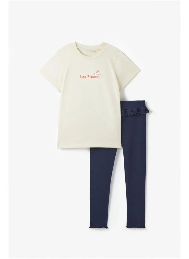 JUNE June Girl Printed Tight Tshirt Set Ecru - Navy