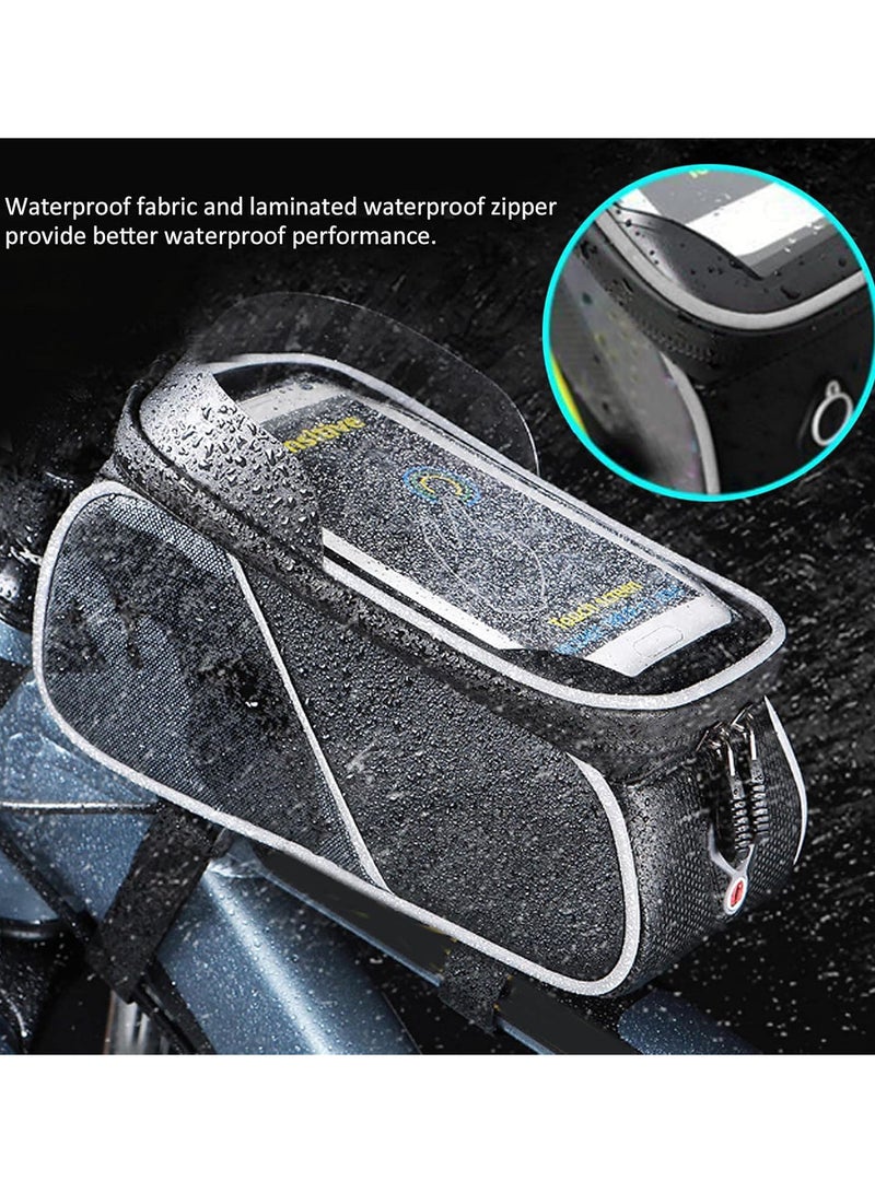 GGOOT Bike Frame Bag, Waterproof Bike Frame Bag Bicycle Cell Phone Holder Bicycle Top Tube Phone Mount Bag TPU Sensitive Touch Screen Front Frame Bag - Image 5