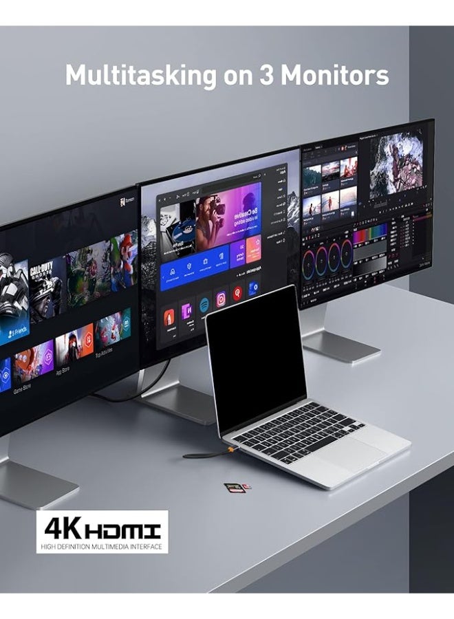 محور USB C 4K 60Hz 11 في 1 محول Type C إلى HDMI محول متعدد الوظائف مع واجهة إيثرنت جيجابت منافذ USB 3.0 طاقة 100 واط قارئ بطاقات SD TF - Image 4