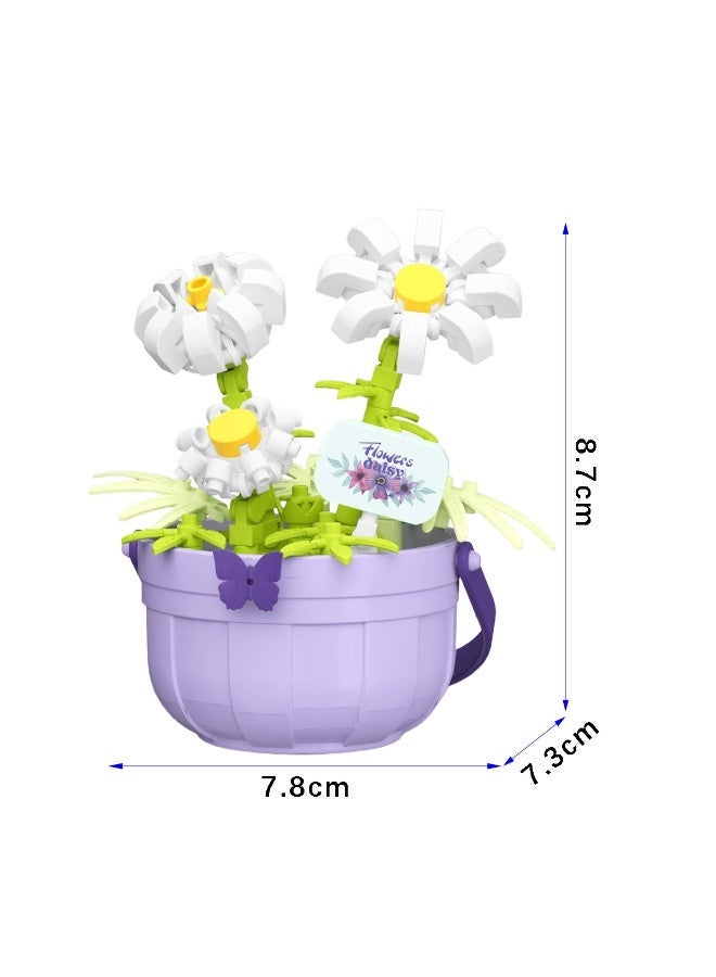 ACYYH Flower Daisy Building Set, Toy with Purple Bucket, Creative Construction Kit for Kids, Develops Hand-Eye Coordination, 8.7 x 7.8 x 7.3 cm,173PCS - Image 2