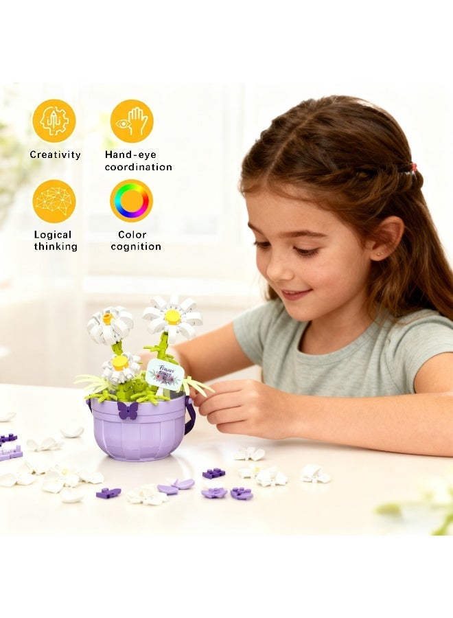 ACYYH Flower Daisy Building Set, Toy with Purple Bucket, Creative Construction Kit for Kids, Develops Hand-Eye Coordination, 8.7 x 7.8 x 7.3 cm,173PCS - Image 3