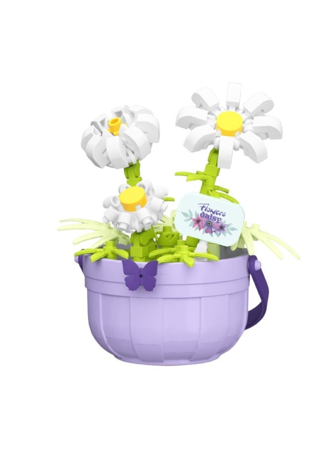 ACYYH Flower Daisy Building Set, Toy with Purple Bucket, Creative Construction Kit for Kids, Develops Hand-Eye Coordination, 8.7 x 7.8 x 7.3 cm,173PCS - Image 1