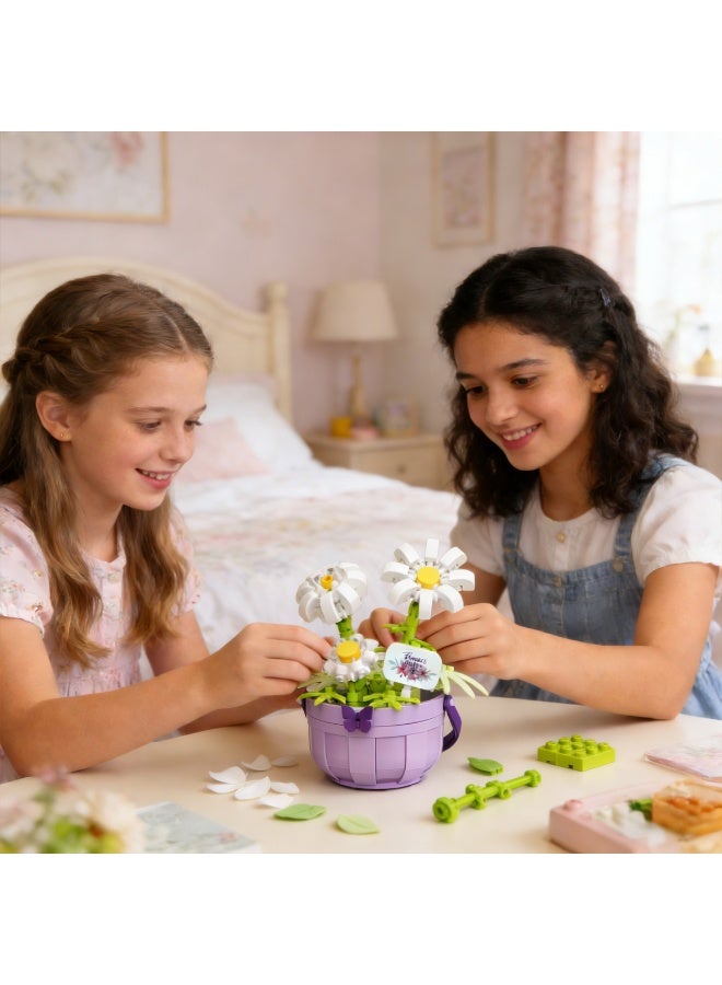ACYYH Flower Daisy Building Set, Toy with Purple Bucket, Creative Construction Kit for Kids, Develops Hand-Eye Coordination, 8.7 x 7.8 x 7.3 cm,173PCS - Image 4