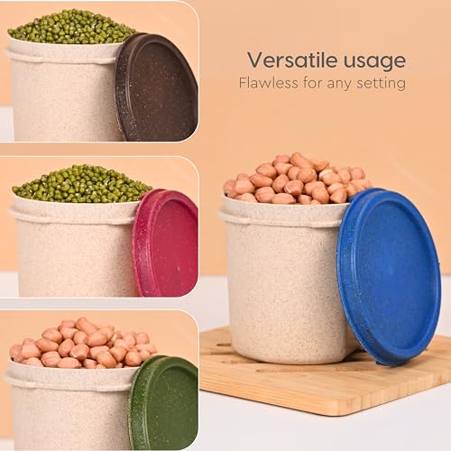 Eha Earth Friendly Storage Containers For Kitchen With Lid | Kitchen Containers Set of 4 | 350 ml | Made with Rice Husk | Microwave Safe & Fridge Storage Boxes | Storage Box | Multi-Dark - Image 5