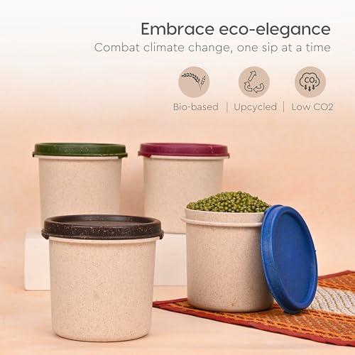 Eha Earth Friendly Storage Containers For Kitchen With Lid | Kitchen Containers Set of 4 | 350 ml | Made with Rice Husk | Microwave Safe & Fridge Storage Boxes | Storage Box | Multi-Dark - Image 3