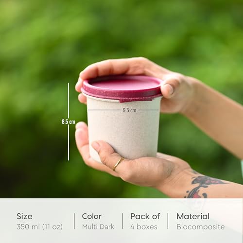 Eha Earth Friendly Storage Containers For Kitchen With Lid | Kitchen Containers Set of 4 | 350 ml | Made with Rice Husk | Microwave Safe & Fridge Storage Boxes | Storage Box | Multi-Dark - Image 2