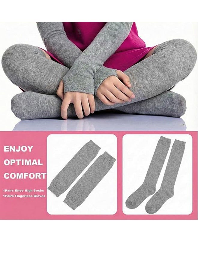 Quantum 2 Sets Women Girls Knitted Solid color Knee‑High Socks and Long Fingerless Arm Warmers, Cosplay Outfit Accessories for Halloween, Christmas and Theme Party - Image 4