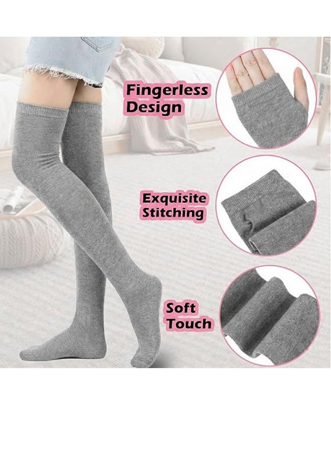Quantum 2 Sets Women Girls Knitted Solid color Knee‑High Socks and Long Fingerless Arm Warmers, Cosplay Outfit Accessories for Halloween, Christmas and Theme Party - Image 3