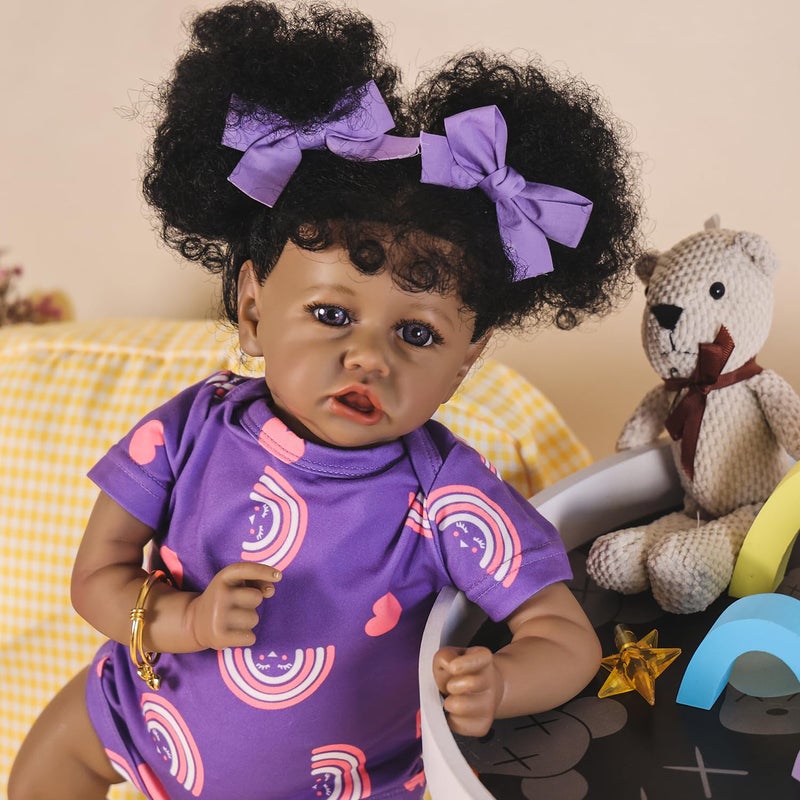 HOOMAI Reborn Baby Black Dolls African American Lifelike Silicone Doll Realistic 18 Inch with Cloth Body Birthday Gift Set for Ages 3+ - Image 4