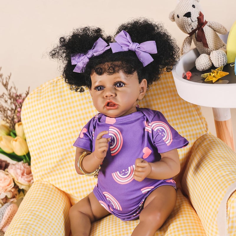 HOOMAI Reborn Baby Black Dolls African American Lifelike Silicone Doll Realistic 18 Inch with Cloth Body Birthday Gift Set for Ages 3+ - Image 3