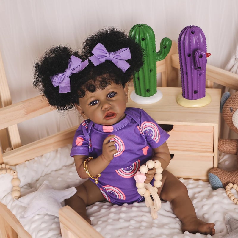 HOOMAI Reborn Baby Black Dolls African American Lifelike Silicone Doll Realistic 18 Inch with Cloth Body Birthday Gift Set for Ages 3+ - Image 2