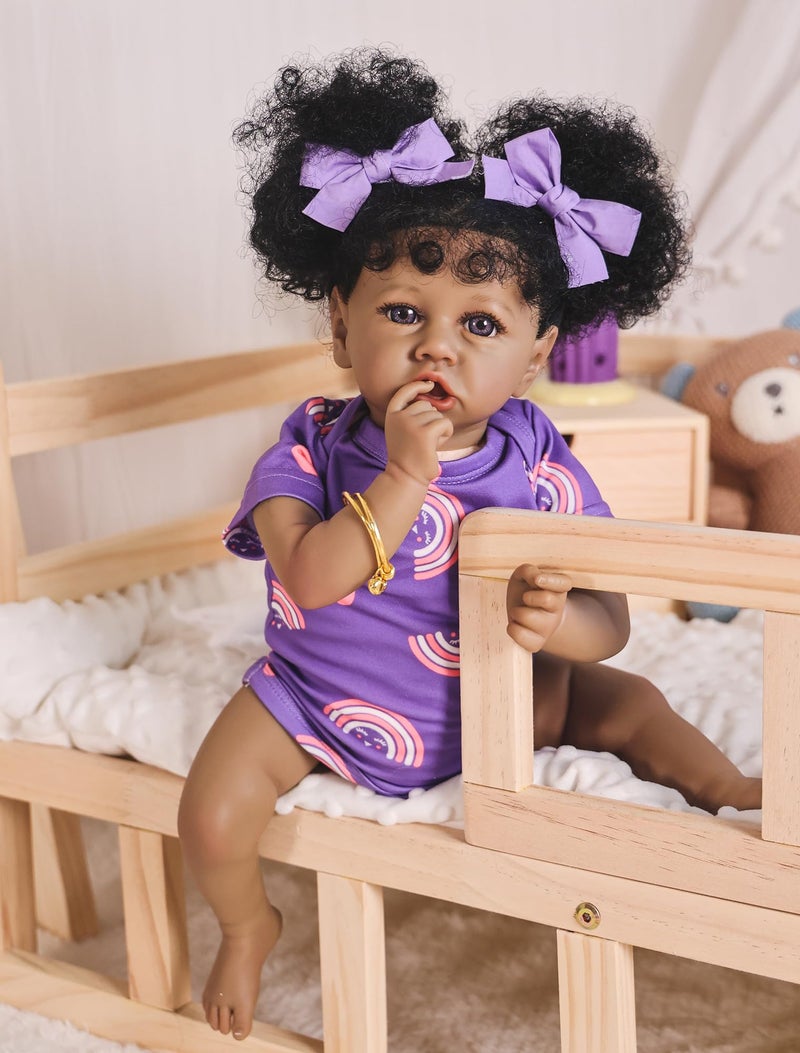 HOOMAI Reborn Baby Black Dolls African American Lifelike Silicone Doll Realistic 18 Inch with Cloth Body Birthday Gift Set for Ages 3+ - Image 5