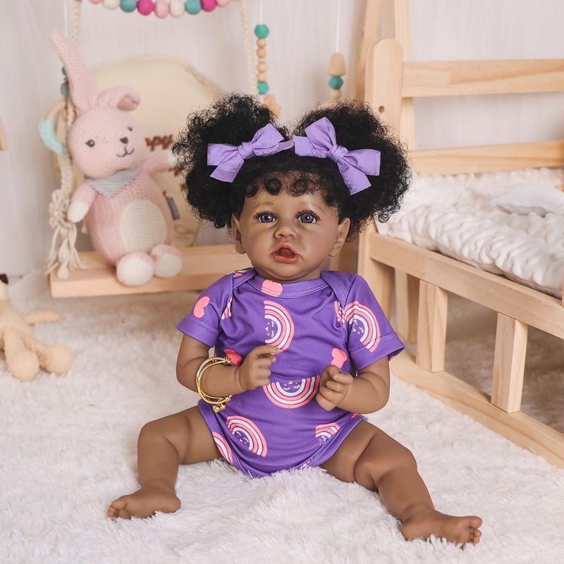 HOOMAI Reborn Baby Black Dolls African American Lifelike Silicone Doll Realistic 18 Inch with Cloth Body Birthday Gift Set for Ages 3+ - Image 1