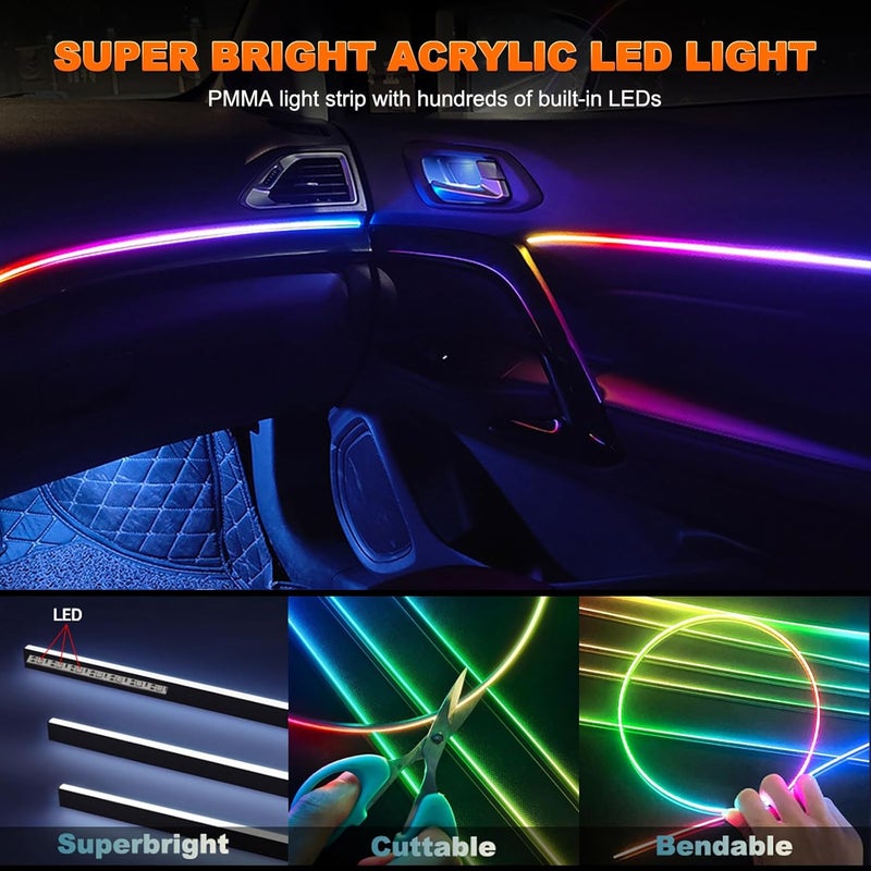 Jushope Interior LED Strip Lights, Acrylic Lights With Dynamic Dreamcolor Chasing, 10 in 1 Car Ambient Lighting Kits, 176 Inches 612 LEDs Music Sync Wireless APP and RF Remote Control - Image 3
