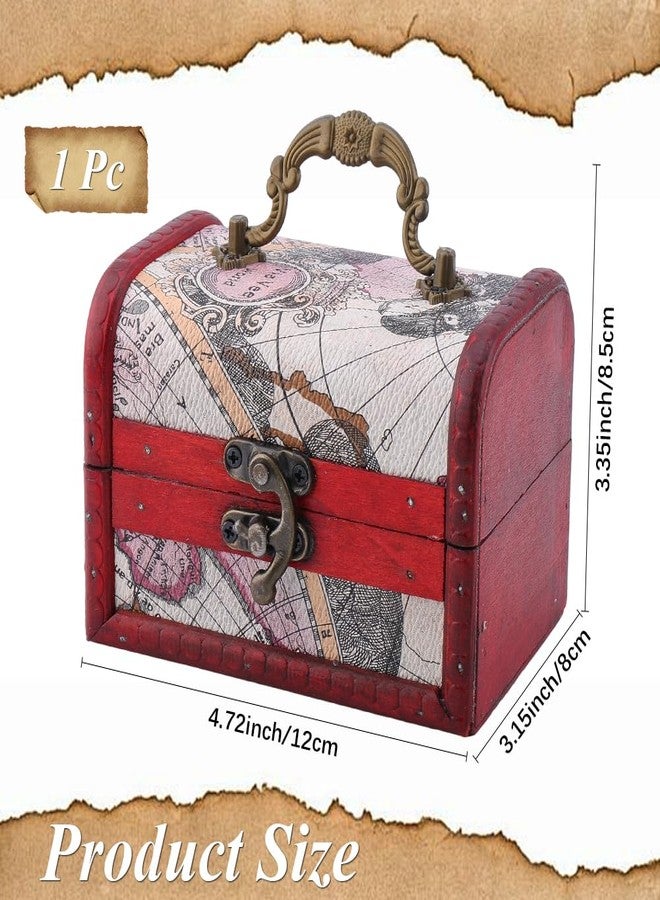 CALFOVERA Retro Pirate Treasure Chest Mini Vintage Wooden Jewelry Stroage Cases Keepsake Box Small European Decorative PU Leather Treasure Box with Handle for Jewelry Pearl Trinkets Birthday Gifts - Image 2