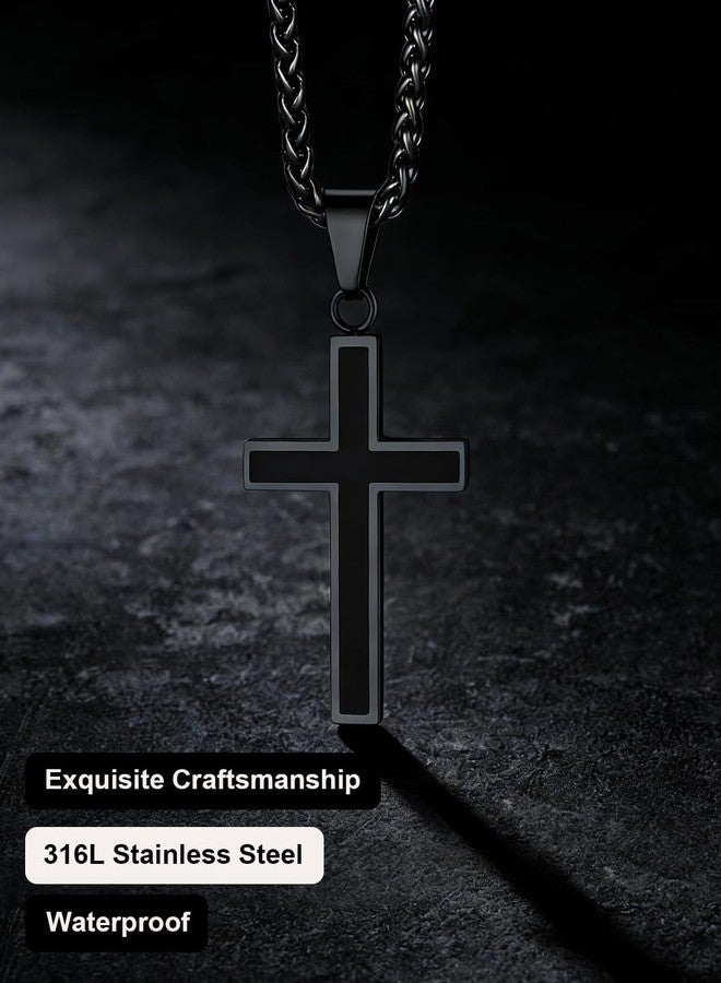 يو7 قلادة صليب سوداء بسيطة من U7، هدية مثالية للتعميد، قلادة مطلية بالمينا مع سلسلة حبل ملتوية بطول 22 بوصة - Image 4