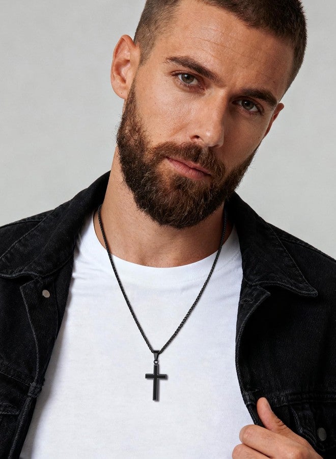 يو7 قلادة صليب سوداء بسيطة من U7، هدية مثالية للتعميد، قلادة مطلية بالمينا مع سلسلة حبل ملتوية بطول 22 بوصة - Image 3