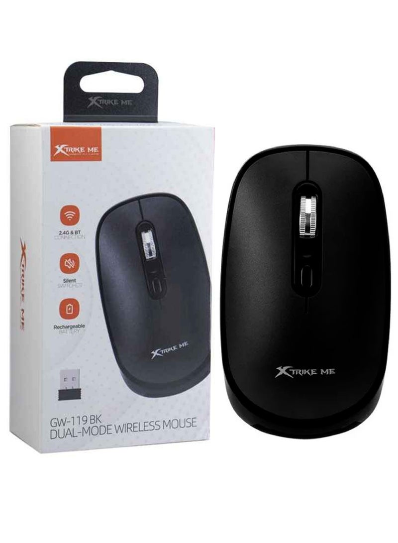 XTRIKE ME GW-119 Dual-Mode Wireless Mouse With Rechargeable Battery Black Body - Image 1