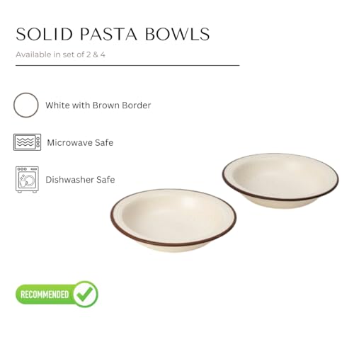 Beyond Homes Ceramic Pasta Plates Shallow, 18cm, Set of 4, White Brown | Matte Finish Ceramic Pasta Bowl | Flat Stoneware Pasta and Maggie Bowl | Chip-Resistant | Microwave Safe; (4, White Brown Rim) - Image 4
