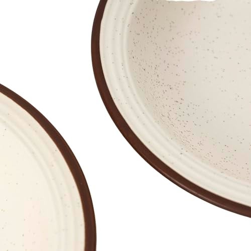 Beyond Homes Ceramic Pasta Plates Shallow, 18cm, Set of 4, White Brown | Matte Finish Ceramic Pasta Bowl | Flat Stoneware Pasta and Maggie Bowl | Chip-Resistant | Microwave Safe; (4, White Brown Rim) - Image 5