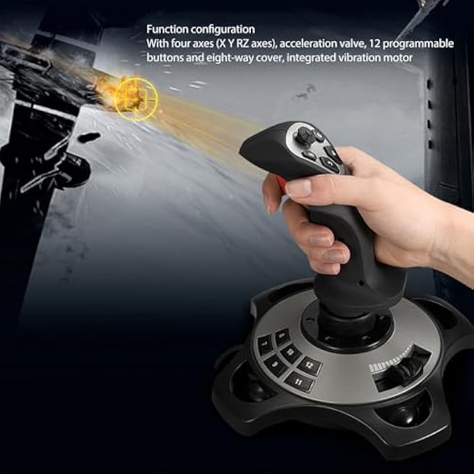 rayihni وحدة تحكم محاكي الطيران، عصا التحكم لألعاب الكمبيوتر X Y R Z المحاور، 12 زر قابل لإعادة البرمجة، اهتزاز، دواسة مدمجة، عصا تحكم محمولة دوارة للكمبيوتر لـ 7 8 10 11 - Image 3