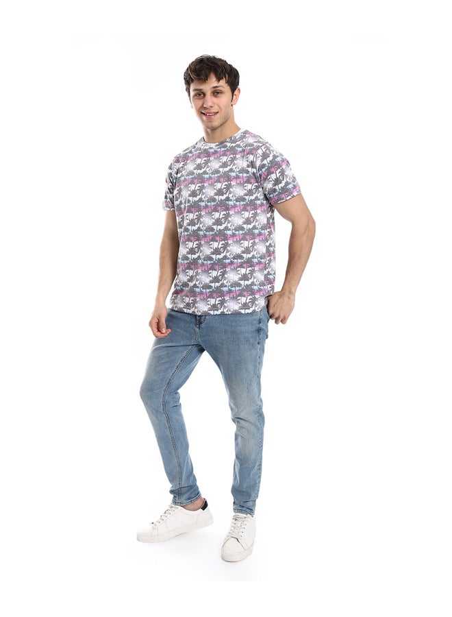 Andora Basic T-Shirt Round Neck Cotton Men Short Sleeve _Light Blue - Image 1