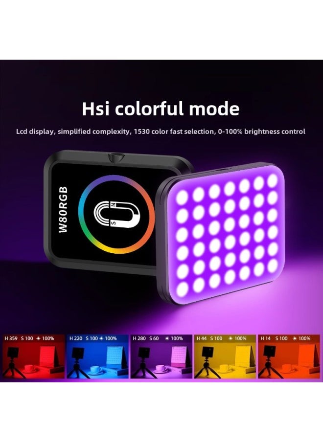 Generic Magnetic Absorption Fill Light LED Mobile Phone Photo Video Fill Light RBG Live Atmosphere Camera Pocket Light-Light Source Color:W80rgb Full Color + Clip  - Image 4