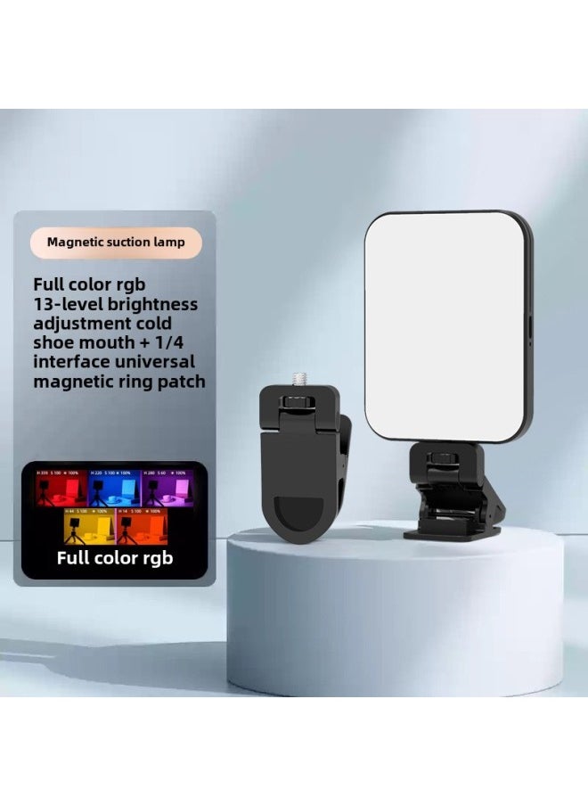 Generic Magnetic Absorption Fill Light LED Mobile Phone Photo Video Fill Light RBG Live Atmosphere Camera Pocket Light-Light Source Color:W80rgb Full Color + Clip  - Image 1