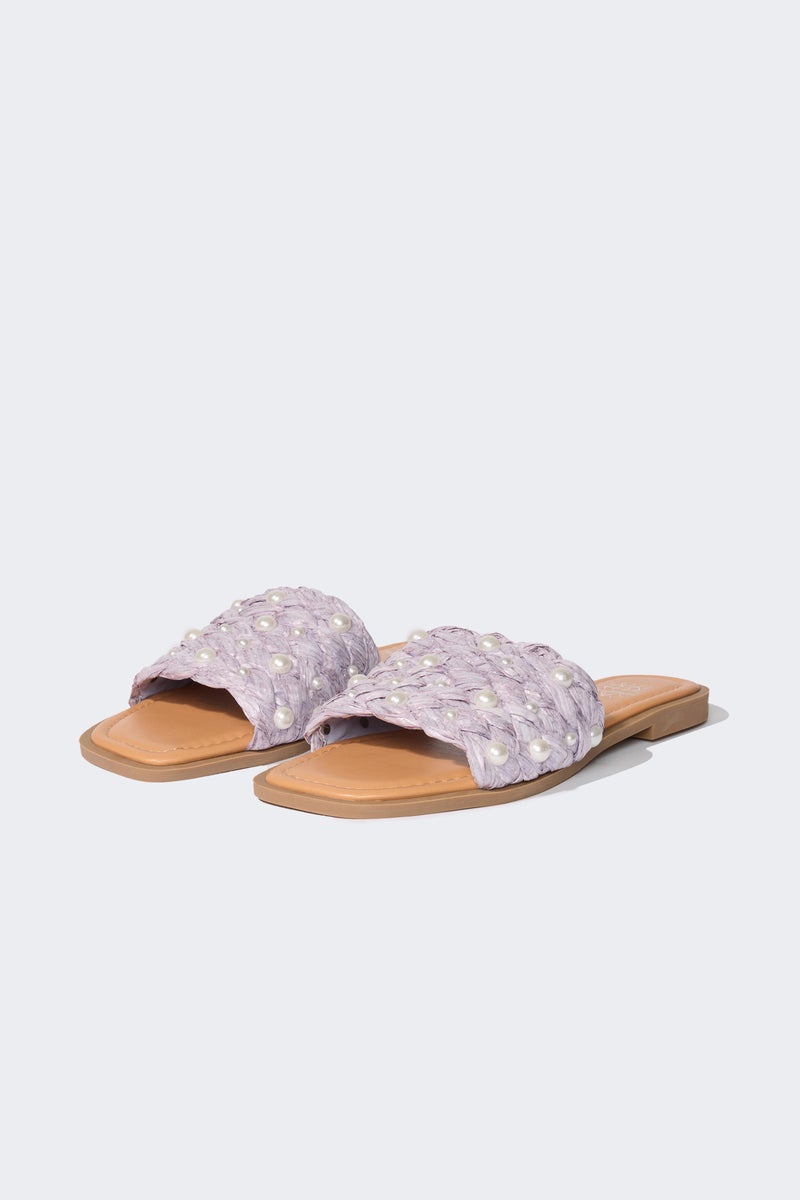 DeFacto Purple Woman Woman Pearl Detail Flat Base Slippers Casual - Image 1