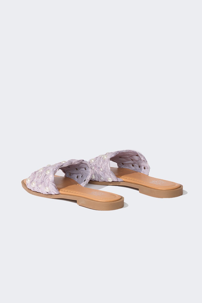 DeFacto Purple Woman Woman Pearl Detail Flat Base Slippers Casual - Image 3